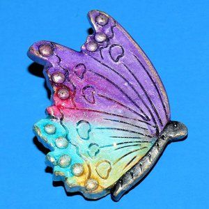 Vintage Handcrafted Butterfly Brooch Pin Rainbow Insect Artisan Signed Sherry